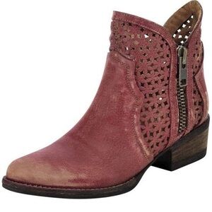 Circle G Women Cut-Out Booties Round Toe Cut Out Perforated Leather Ankle Boots